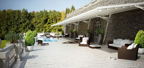Pergola adossée - FLY - DIRELLO S.R.L - en aluminium / en acier inoxydable / couverture coulissante en toile PVC