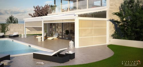 Pergola adossée - QUICK - DIRELLO S.R.L - en aluminium / couverture coulissante en toile PVC / modulable
