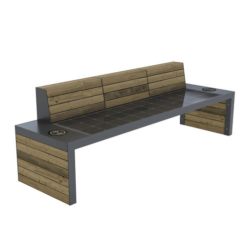Banc public contemporain - sylva - The solar range - en bois composite / en acier inoxydable / avec dossier