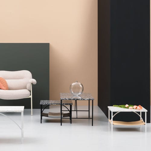 Table basse contemporaine - TABULA - Fogia - en cuir / en terrazzo / avec piètement en métal