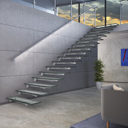 Escalier droit - GLASSTREE WALL - IAM Design - à marches en verre / structure en acier inoxydable / contemporain