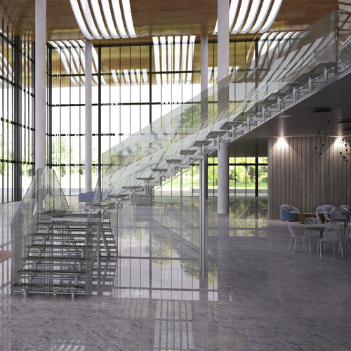 Escalier quart tournant - BACKBONE DOUBLE - IAM Design - à marches en verre / structure en acier inoxydable / contemporain