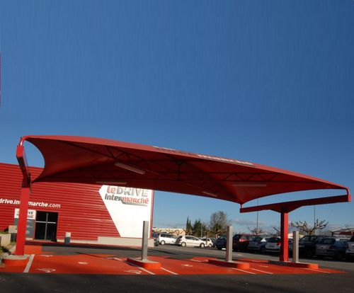 Structure tendue sur ossature métallique - DRIVE INTERMARCHÉ - Eugreb Invest - pour abri de voiture / avec membrane en pvc / pour parking