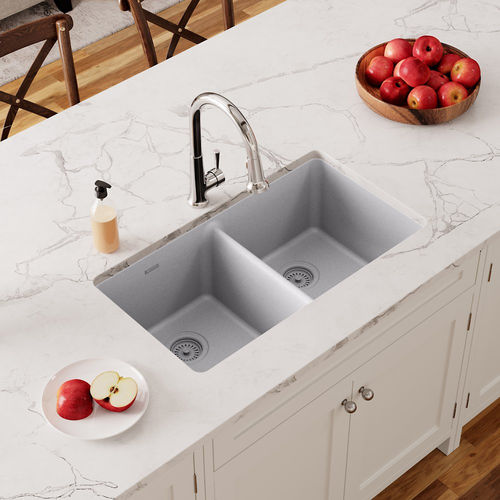 Évier 2 bacs - ELGU3322GS0 - Elkay Manufacturing Company - sans égouttoir / en quartz / sous plan