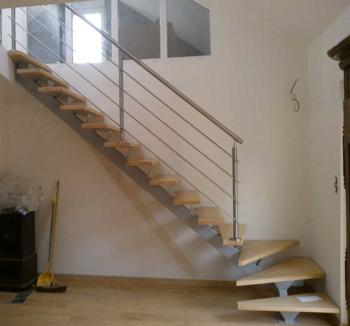 Escalier droit - NORMANDIE - ESCALIER DESIGN 14 - quart tournant / à marches en bois / structure en métal