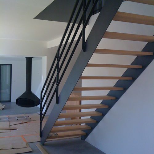 Escalier droit - HONFLEUR - ESCALIER DESIGN 14 - quart tournant / à marches en bois / structure en métal