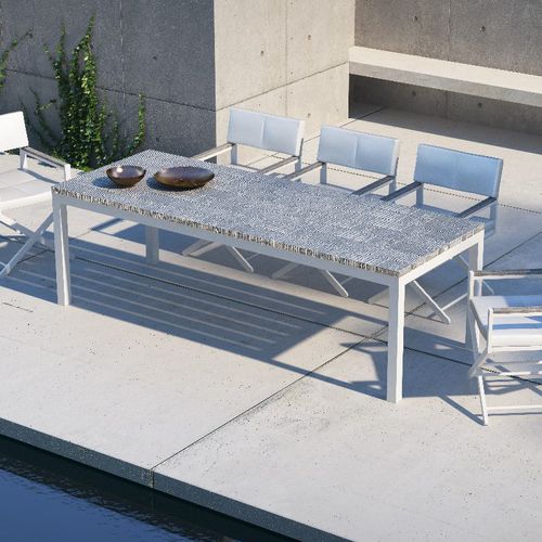 Table à manger contemporaine - ULTRA - 10Deka - en bois tropical / avec piètement en aluminium / rectangulaire