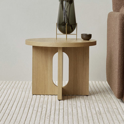 Table d'appoint contemporaine - ANDROGYNE  - AUDO - en pierre / avec piètement en acier thermolaqué / avec piètement en chêne