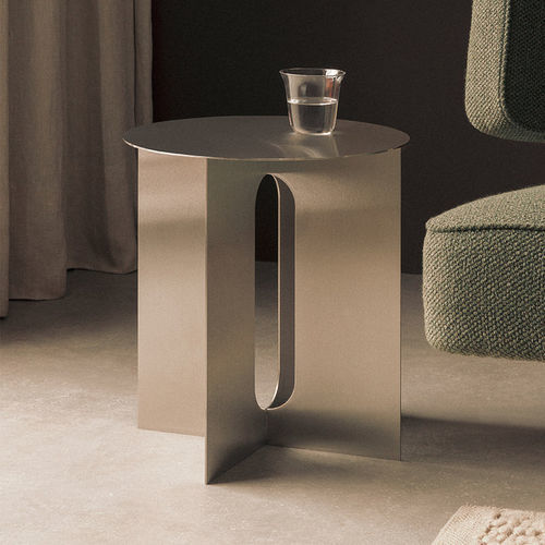 Table d'appoint contemporaine - ANDROGYNE - AUDO - en acier inoxydable / avec piètement en acier inoxydable / ronde
