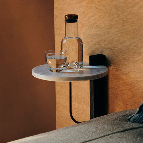 Table de chevet contemporaine - CORBEL - AUDO - en chêne / en marbre / avec piètement en acier
