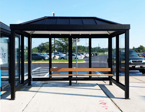 Abribus en aluminium anodisé - SLIMLINE HIP - Brasco International Inc. - en aluminium perforé / en verre trempé / en polycarbonate