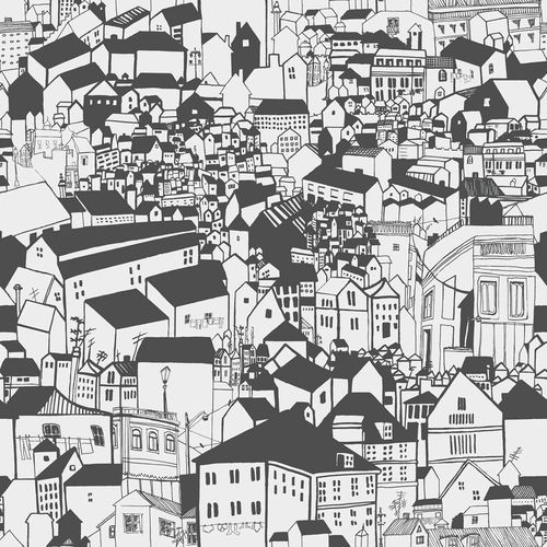 Papier peint contemporain - LISSABON - Eco - motif urbain / blanc / noir
