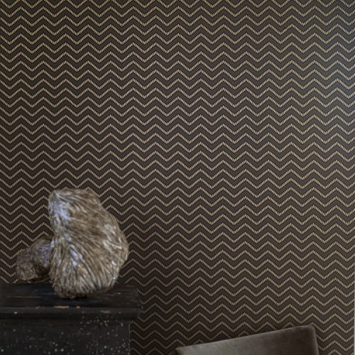 Papier peint contemporain - CHEVRON DOTS - Eco - motif à vagues / noir