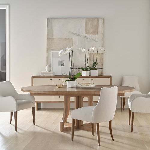 Table à manger contemporaine - OAKLEY - Baker Furniture Co. - en chêne / en hêtre / en acier inoxydable brossé