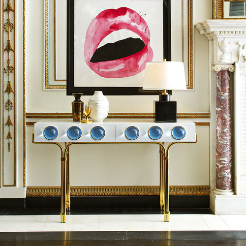 Console classique - GLOBO - Jonathan Adler - en laiton poli / en acrylique / rectangulaire
