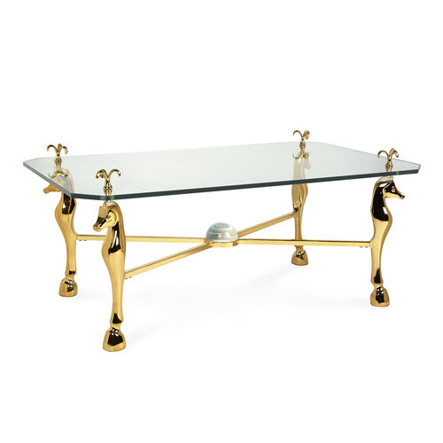 Table basse de style français - CHEVAL - Jonathan Adler - en verre trempé / en laiton poli / en acrylique
