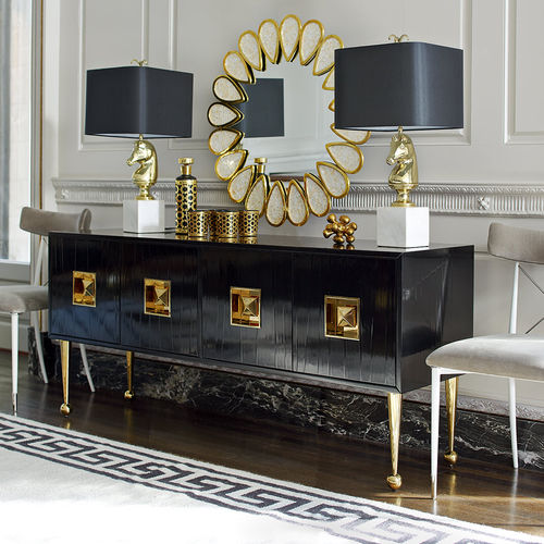Lampe de table - CHEVAL  - Jonathan Adler - en laiton poli / en soie / en marbre