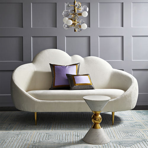 Canapé contemporain - ETHER SETTEE - Jonathan Adler - en velours / avec piètement en laiton poli / 2 places