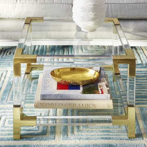 Table d'appoint contemporaine - JACQUES TWO-TIER - Jonathan Adler - en verre / en laiton brossé / en acrylique