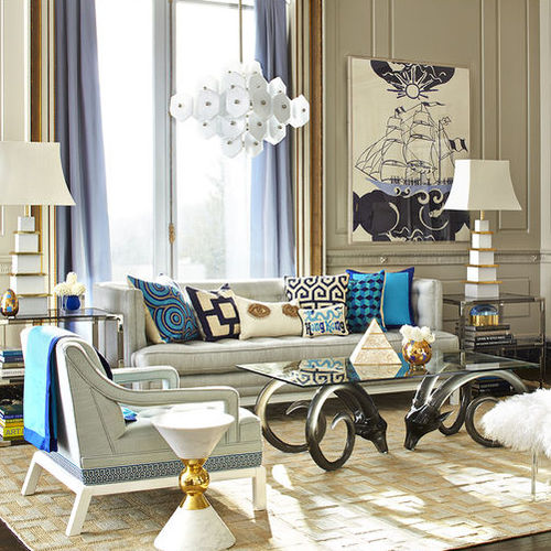 Canapé contemporain - LAMPERT T-ARM - Jonathan Adler - en tissu / gris / 3 places