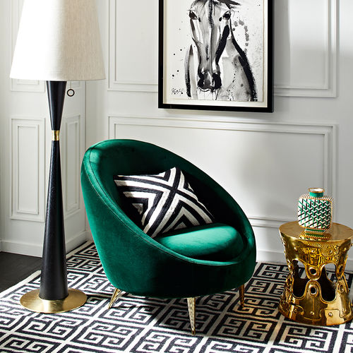 Fauteuil contemporain - ETHER - Jonathan Adler - en velours / en coton / en laiton poli