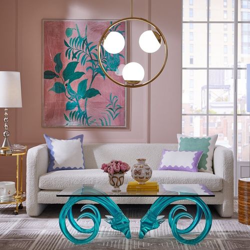 Table basse contemporaine - ARIES - Jonathan Adler - en verre trempé / avec piètement en acrylique / rectangulaire