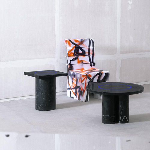 Table d'appoint contemporaine - DISLOCATION - BENTU DESIGN - en pierre / avec piètement en pierre / ronde