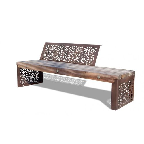 Banc public contemporain - HANABA - URBAN-NT - en bois exotique / en tôle d'acier / avec dossier