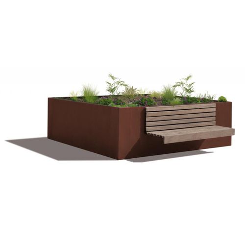 Jardinière en tôle d'acier - HANABA PLUS - URBAN-NT - carrée / avec banc intégré / contemporaine