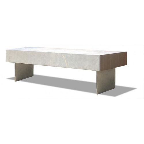 Banc public contemporain - POMPIGNANE - URBAN-NT - en inox / en pierre