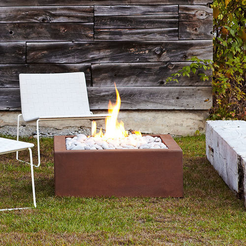 Brasero de jardin à gaz - Bento - PALOFORM - en acier corten / en verre trempé / carré