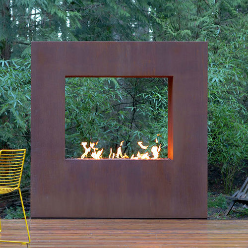 Brasero de jardin à gaz - KODO - PALOFORM - en acier / en acier corten / carré