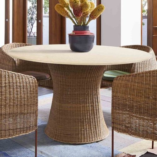 Table à manger contemporaine - CARIBE NATURAL - Ames design - en osier / en aluminium / avec piètement en acier galvanisé