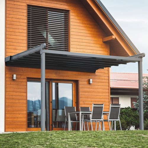Pergola adossée - 690 - Kadeco Sonnenschutzsysteme GmbH - en acier inoxydable / en tissu / couverture en toile
