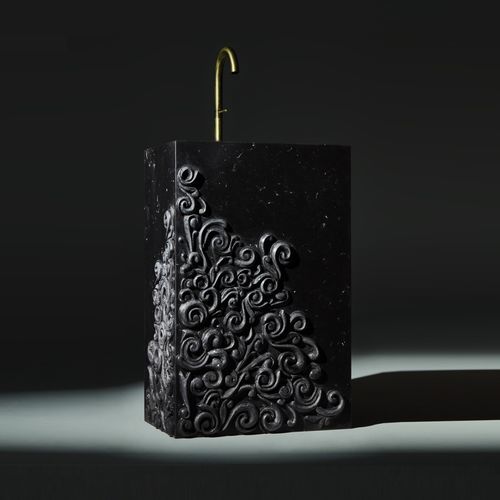 Vasque sur pied - DAME - KREOO - en marbre / avec mitigeur / rectangulaire