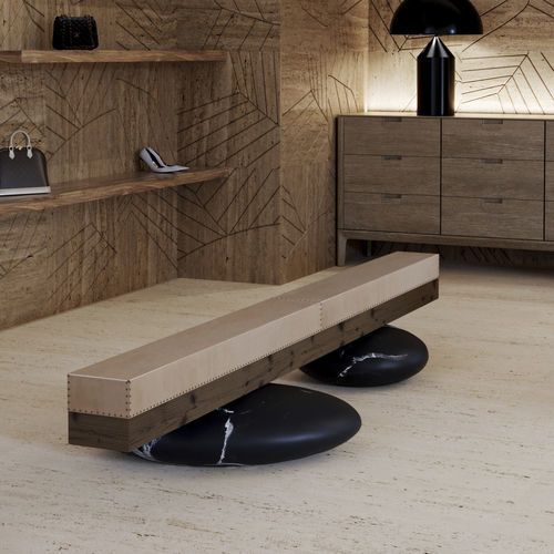 Banc contemporain - PAVÈ LOG - KREOO - bois / en mélèze / en cuir