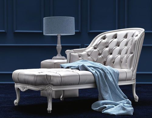 Méridienne chesterfield - LONGUE - Corte Zari - en tissu / en cuir / en hêtre