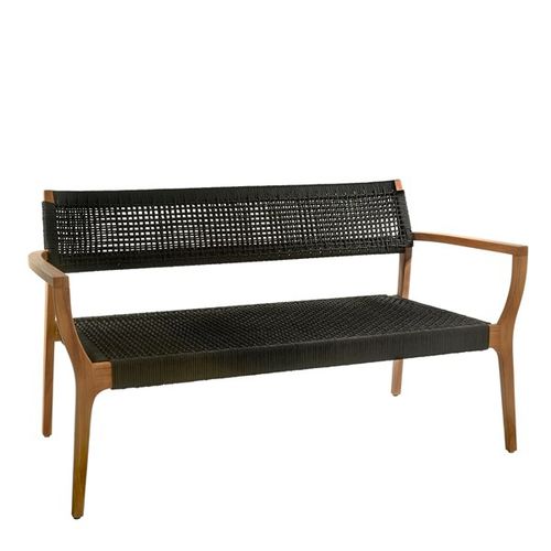 Banc de jardin contemporain - Pols Potten - en teck / en corde / avec accoudoirs