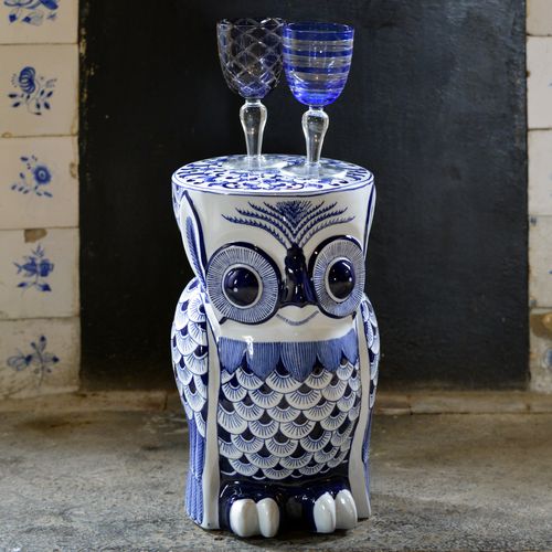 Tabouret design original - OWL FLOWER  - Pols Potten - en porcelaine / bleu