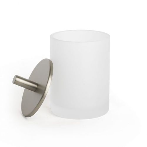Boîte de rangement en verre sablé - ROUND UP: FROSTED NICKEL - Klomfar GmbH - avec couvercle / pour salle de bain