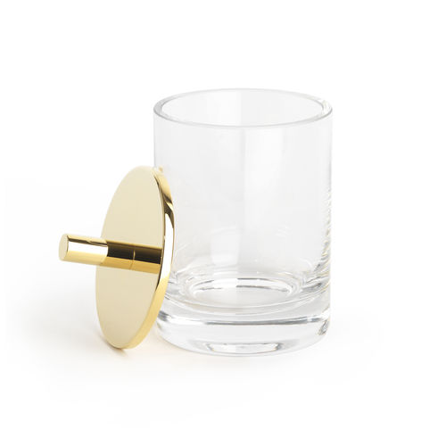 Boîte de rangement en laiton - ROUND UP CLEAR GLASS / GOLD - Klomfar GmbH - en cristal / avec couvercle / pour salle de bain