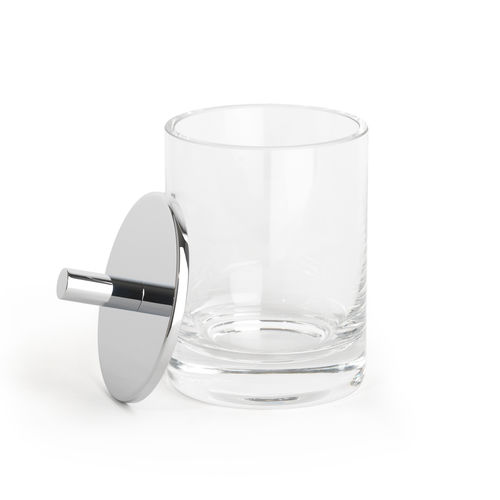 Boîte de rangement en cristal - ROUND UP CLEAR GLASS / CHROME - Klomfar GmbH - avec couvercle / pour salle de bain