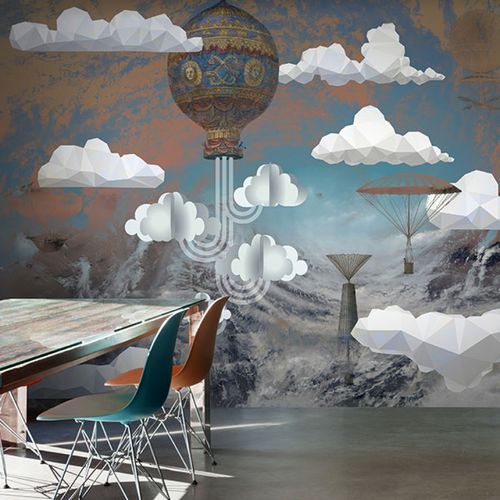 Papier peint contemporain - A SKY FULL OF DREAMERS - Neodko - en textile non-tissé / scène / gris