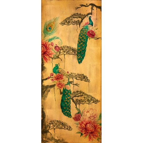 Papier peint contemporain - PARADISE GOLD PEACOCKS - Neodko - en textile non-tissé / à motif nature / floral