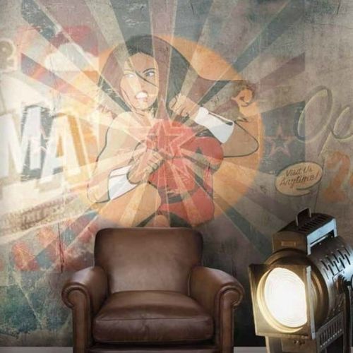 Papier peint contemporain - FLASH GIRL - Neodko - en textile non-tissé / en vinyle / personnage