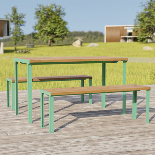 Table à manger contemporaine - cité Bois - Objets Publics - en bois massif / en douglas / avec piètement en acier thermolaqué
