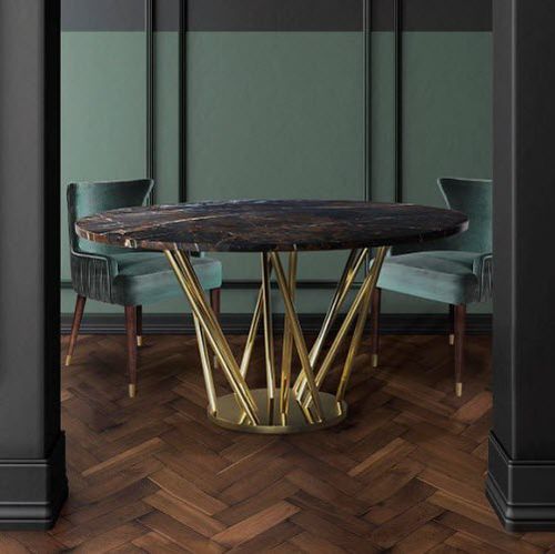 Table à manger contemporaine - NEBULA - Malabar - en marbre / avec piètement en laiton poli / ronde
