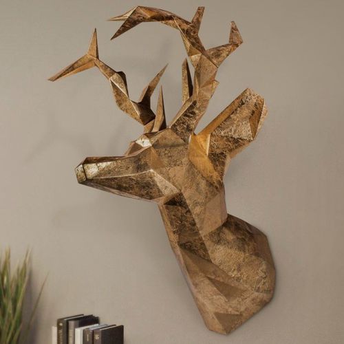 Sculpture en bois sculpté - ANTLER HEAD MOUNT - Malabar - en cuivre / murale / dorée