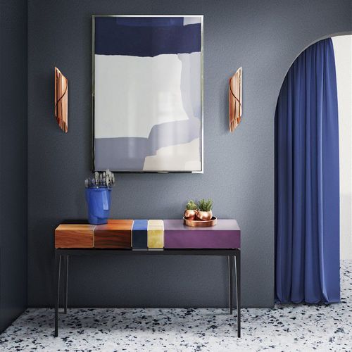 Console contemporaine - PROPORTION II - Malabar - en bois laqué / en bois doré à la feuille d'or / avec piètement en bois laqué