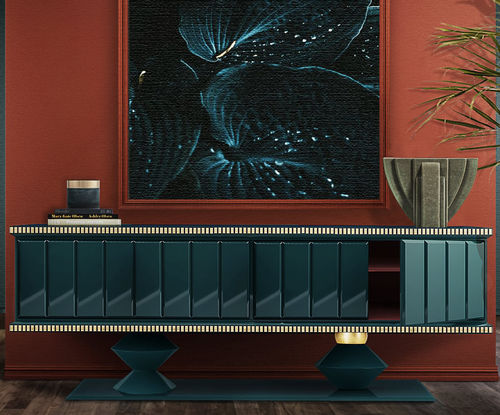Buffet classique - CORTEZ - Malabar - en bois doré à la feuille d'or / en bois verni brillant / avec étagère